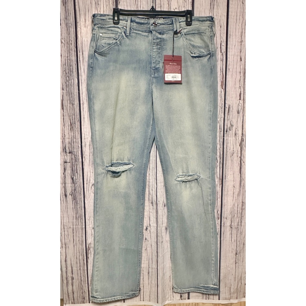 Vayder Amedeo Destructed Straight Fit Jeans Mens 34 Light Blue Made in USA NEW